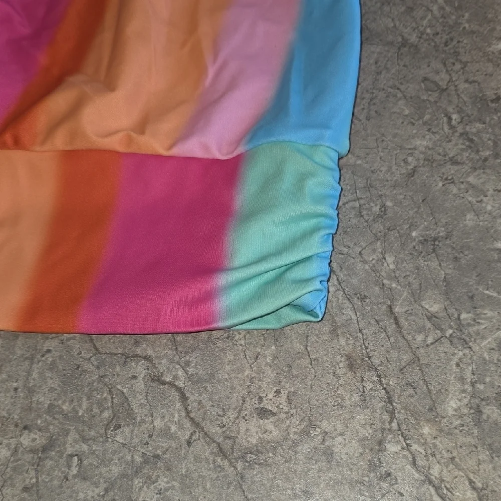 (J35) Multicolor Striped Swim Top